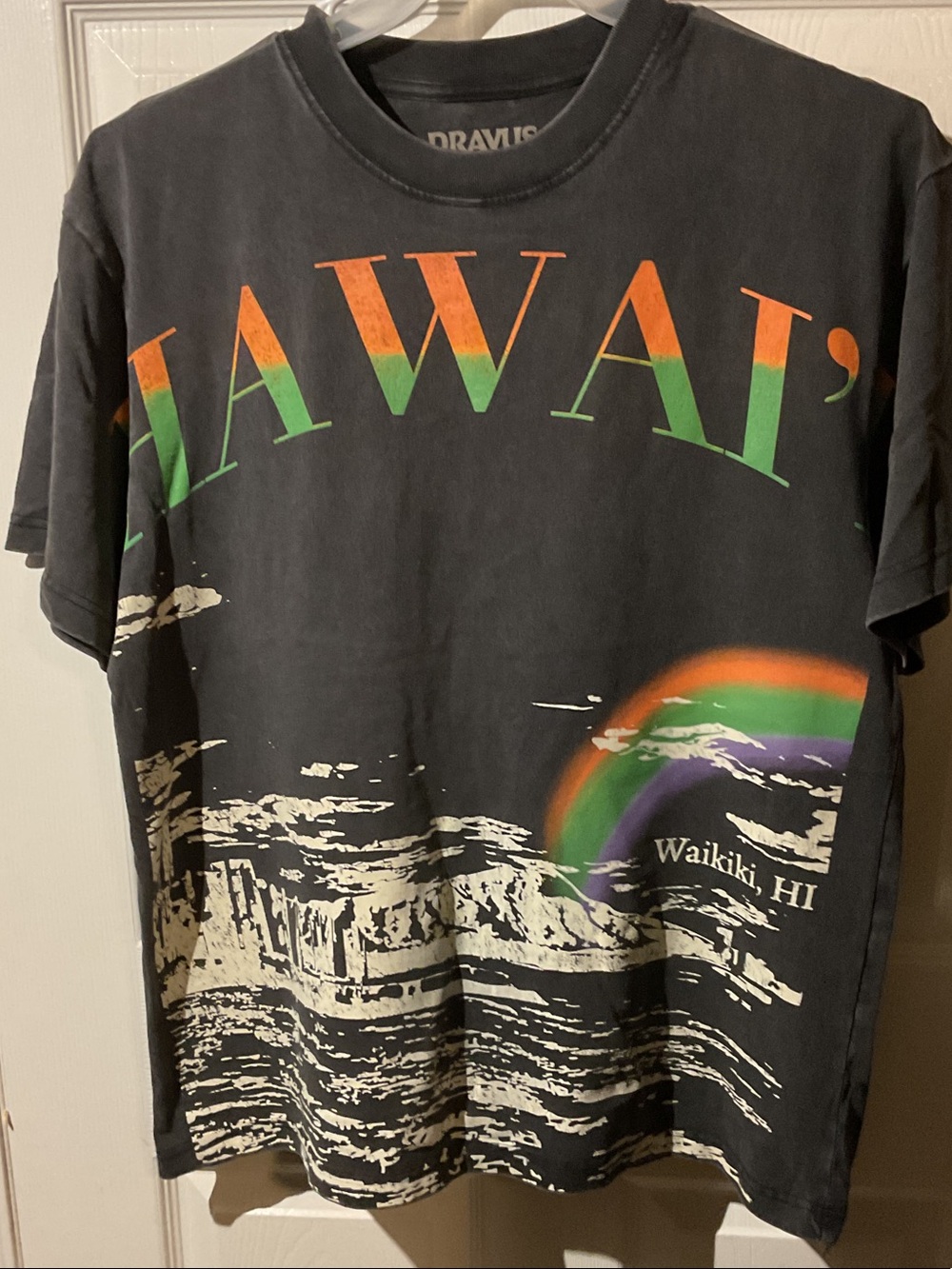 Dravus Hawaii Waikiki Graphic Tee - Black with Rainbow Accent